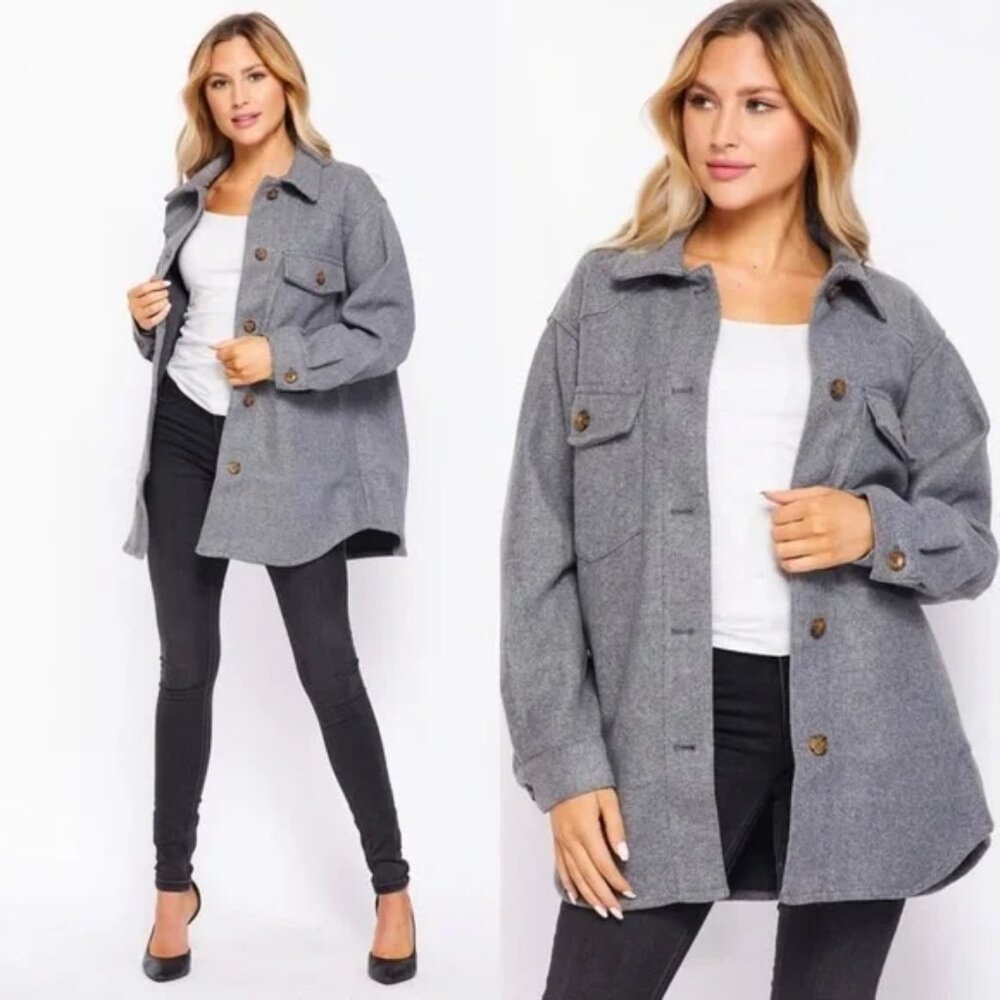 Nwot Love Tree Gray Shacket Button Down Jacket Sw… - image 6